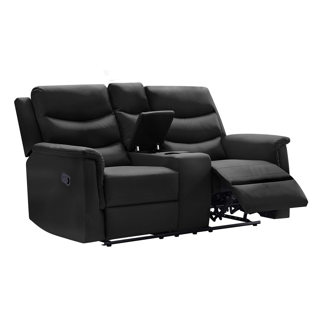 Ball & Cast 67" Comfy Living Room Sofa Set with 2 Recliners,Leather Adjustable Loveseat Couch W/ 2 Cup-Holder & Storage,2-Seater Motion Lounger Furniture for Home Theater Game Small Room Seating,Black Ball & Cast