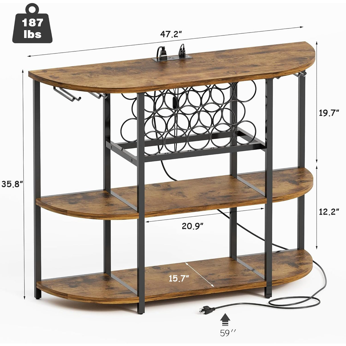 Furmax Wine Bar Cabinet for Liquor Bar Table Bar Cabinet with Lights and Outlet 4-Tier Storage Freestanding Wine Racks with Glass Holder Mini Bars for Home, Bar Furmax