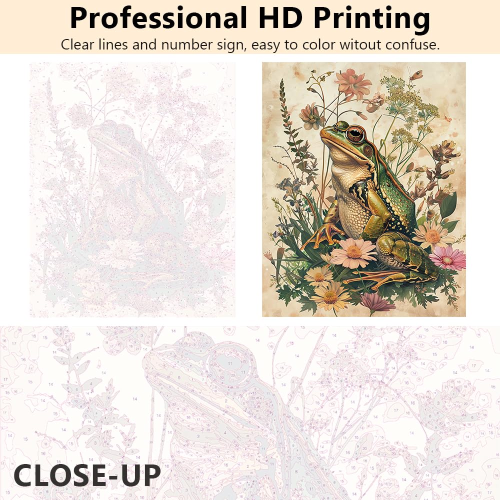 TUMOVO Adult Paint by Number Kits On Canvas, Frog Flower Painting by Numbers, DIY Painting Kit, 16 x20 Inch TUMOVO