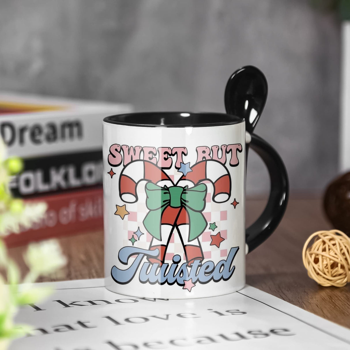 AGH Sublimation Coffee Mugs Blank 11 oz, White Straight Ceramic Cups with Black Interior, Handle, Spoon, Bulk Bundle Set of 12 AGH