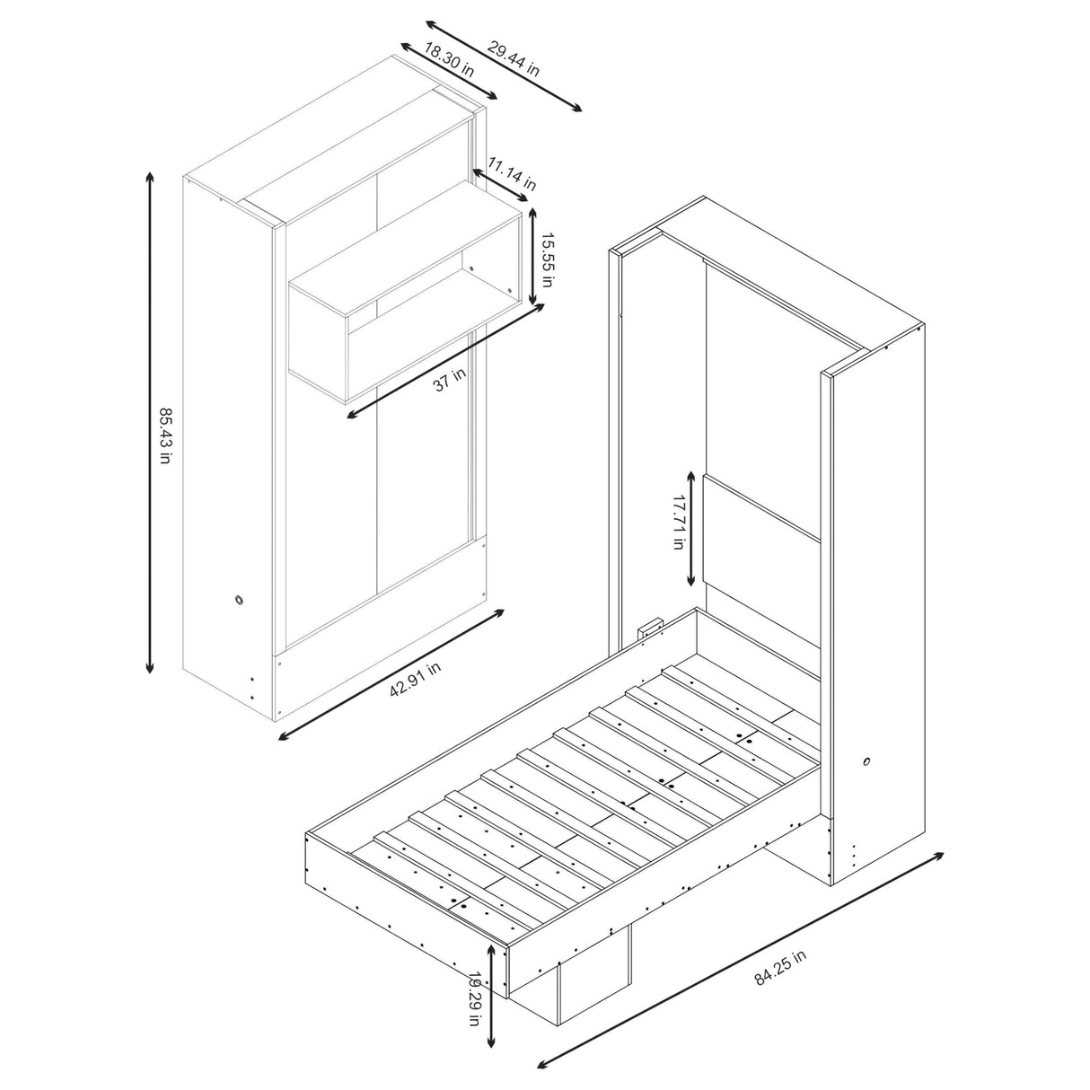 Oakland Living Easy-Lift Twin Murphy Wall Bed in Black with Shelf Oakland Living