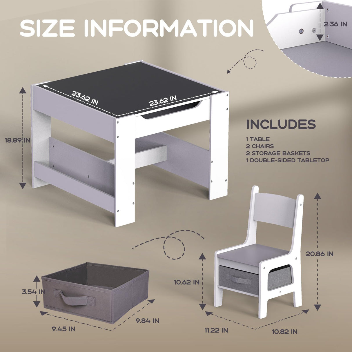 Joyooss Kids Table and Chair Set,4 in 1 Wooden Kids Table and Chairs Ages 3-7,Toddler Table with Storage Kid Desk and Chair Set for Toddlers 2 in 1 Tabletop Joyooss