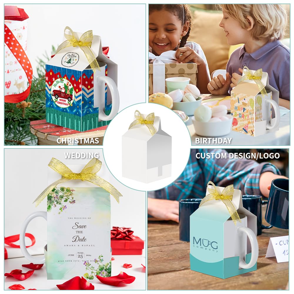 PYD Life 20 Pack Sublimation Mugs Blanks Gift Boxes Matte White 3.3" x 3.2" x 5.9" 11 OZ Sublimation Coffee Mugs Packing Boxes with Golden Ribbon for Heat Press Transfer PYD Life