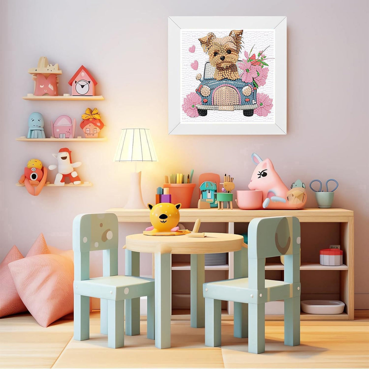 ajepon Dog Diamond Art Kits for Kids with Frame, Animal Diamond Art for Kids Ages 8-12, Dog Diamond Painting Kits for Kid with Beautiful Package for Gift Home Wall Decor (7x7inch) ajepon