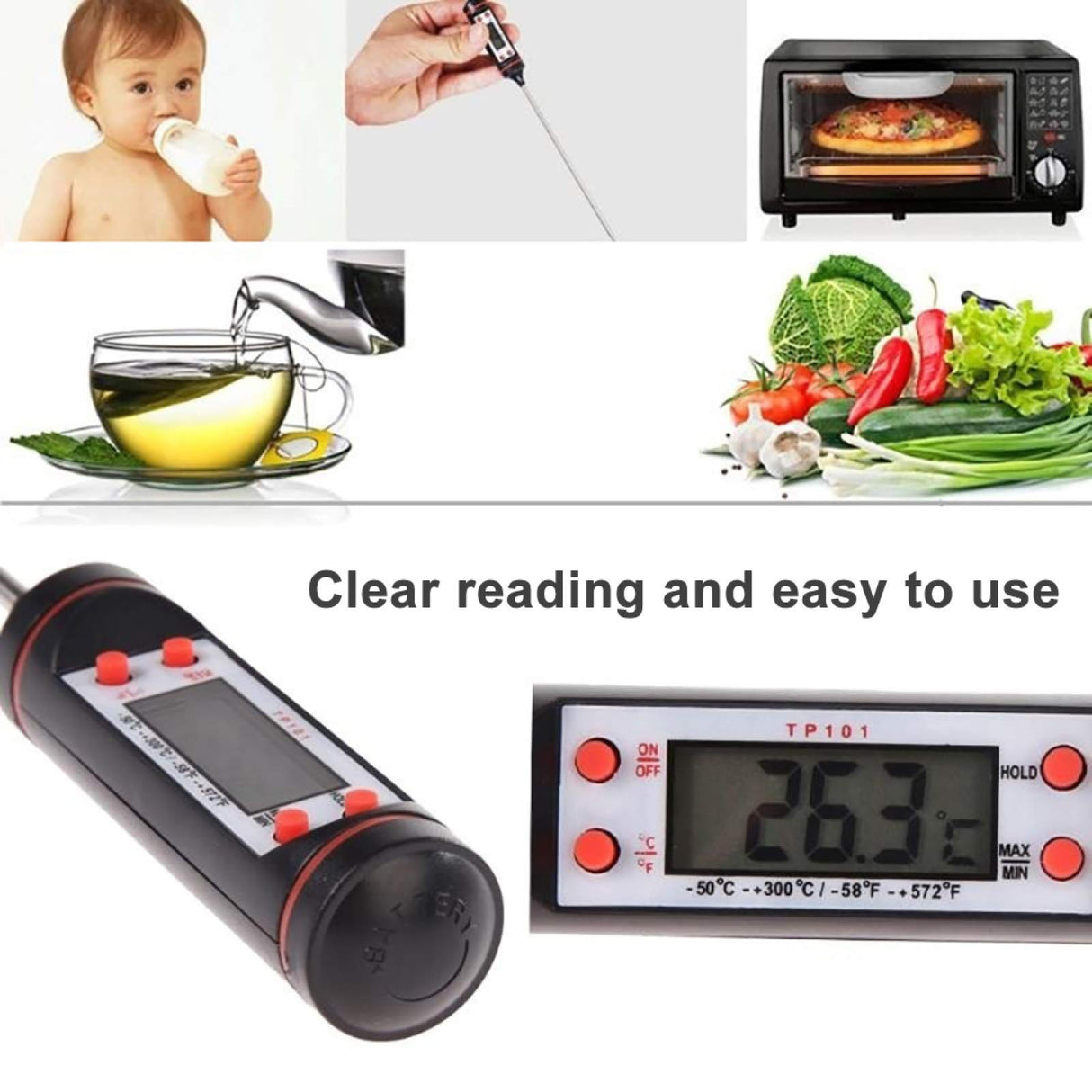 Cooking Thermometer, Kitchen Electronic Digital Thermometer Food Probe for Meat Water Milk - Black Gaweb