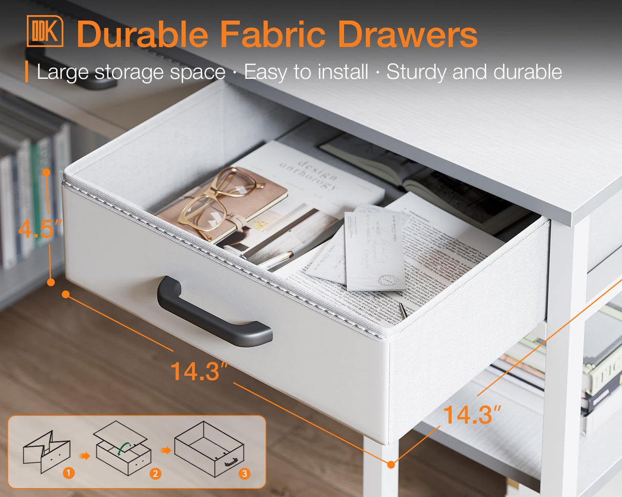 Modern White Office Desk with Fabric Drawers and Storage Shelves by ODK ODK