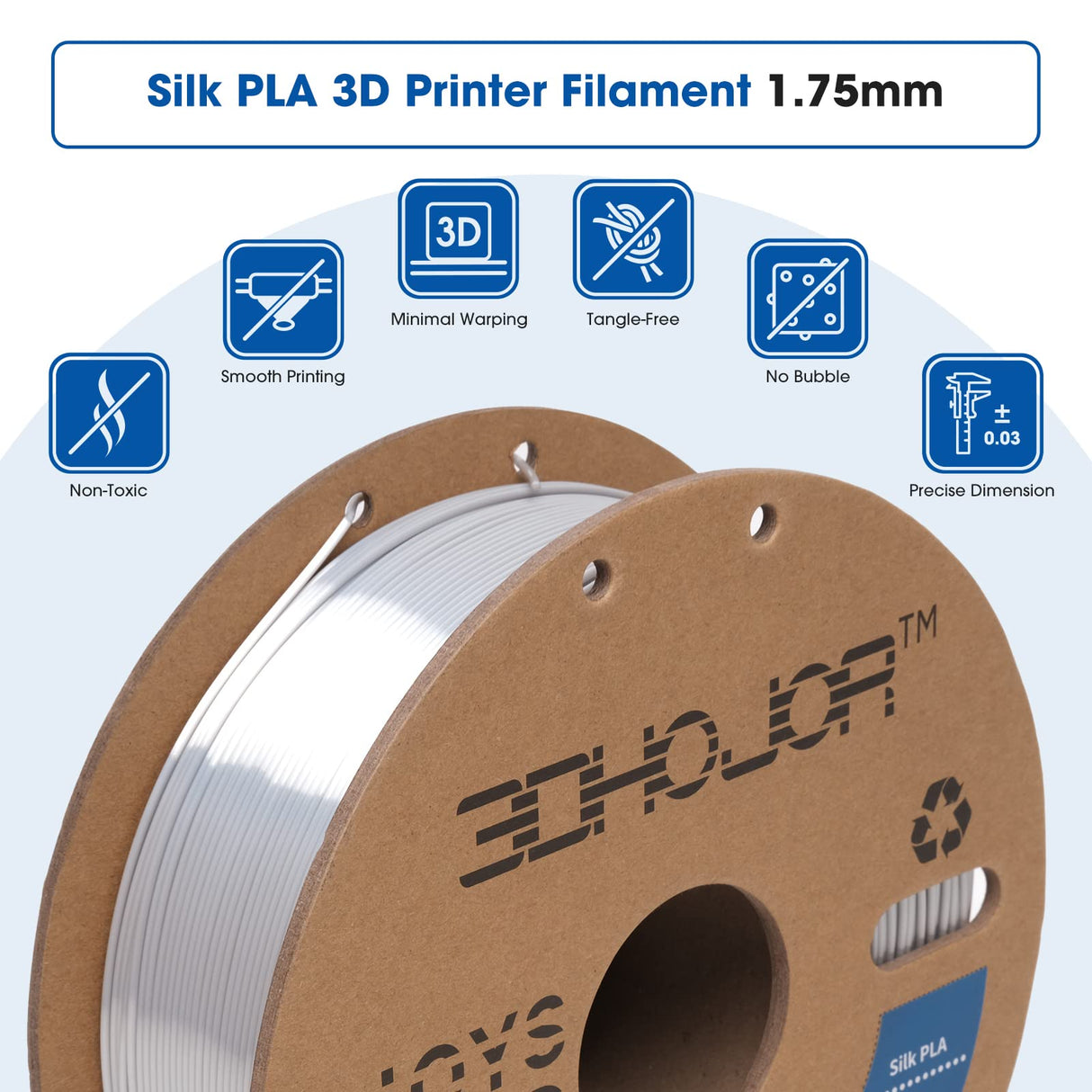 3DHoJor Silk PLA Filament 1.75mm, PLA Filament 1.75mm Silk Shiny 3D Printer Filament, 1kg*4 Cardboard Spool, Dimensional Accuracy +/- 0.03 mm, Fit Most FDM Printer(Silver+Gold+Copper+Bronze) 3DHoJor