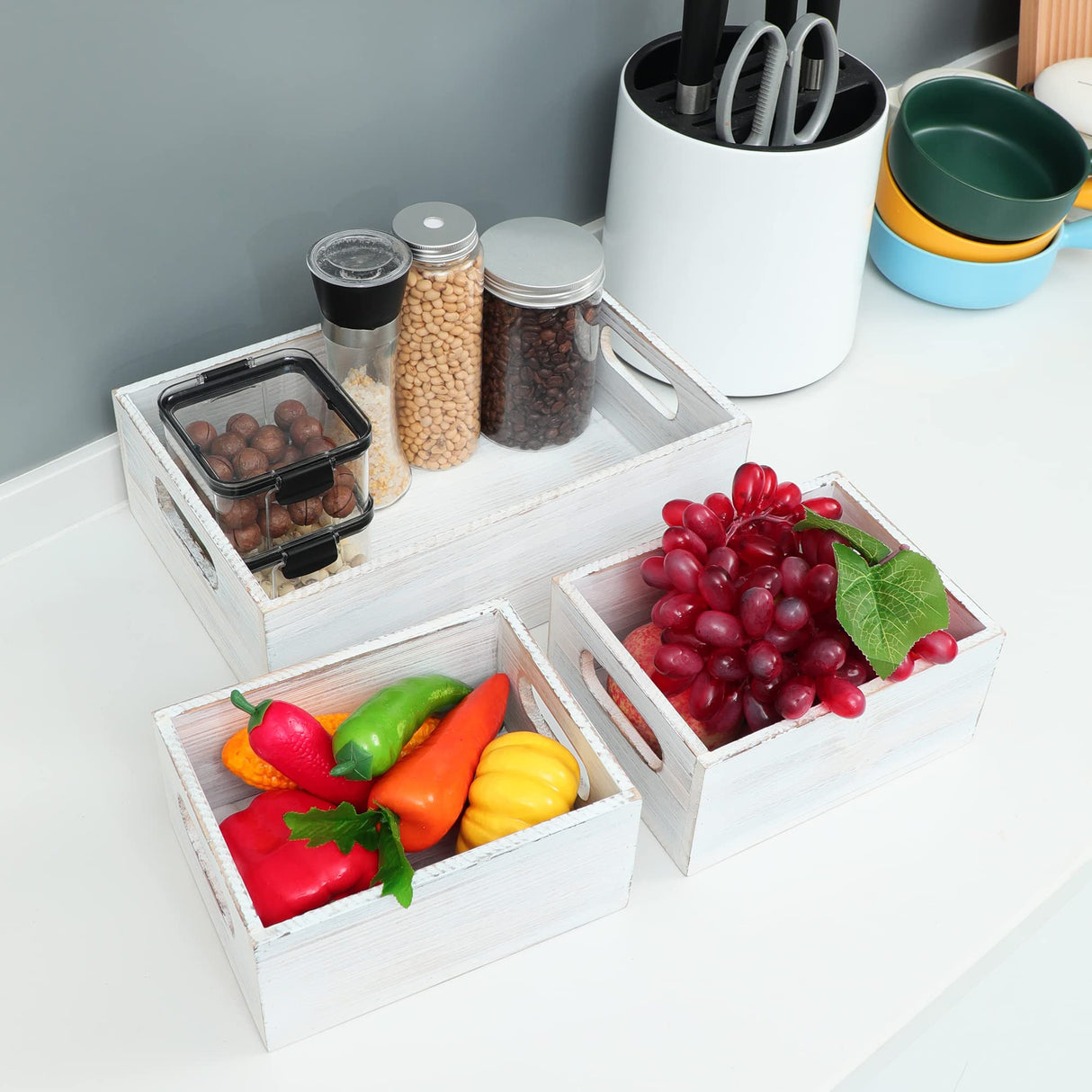 PHOENANCEE Wooden Crate For Storage,Wood Decorative Display Crate Box Set of 3,Rustic Nesting Boxes with Handles,Farmhouse Container Basket Bin Home Decor with Natural Wood Aroma L+M+S PHOENANCEE