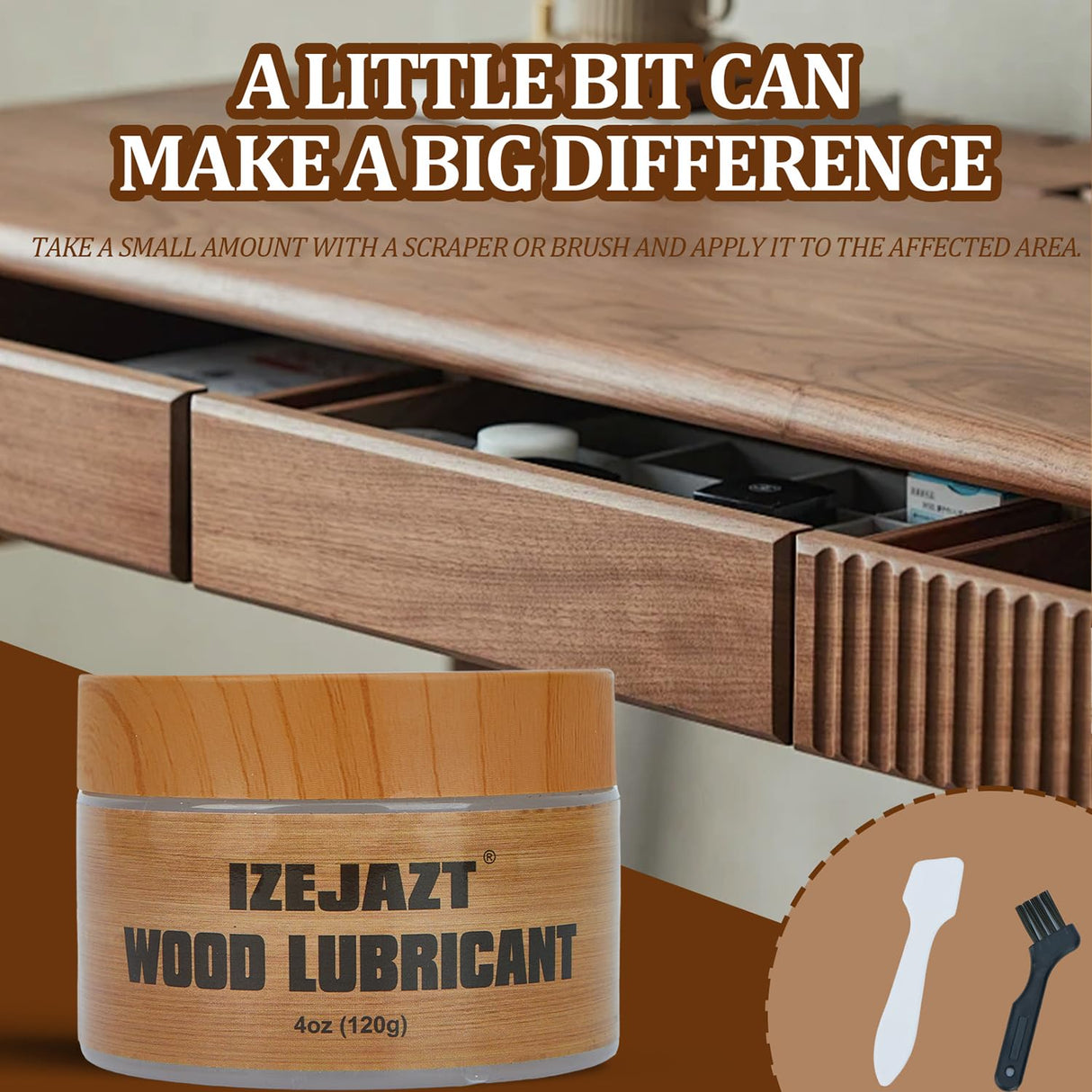 IZEJAZT Drawer Wax,Multi - Purpose Paste Wax and Lubricant for Wood Furniture, Doors and Drawers - Wood Wax, Door Hinge Lubricant, Wood Drawer Lubricant(4 Oz) IZEJAZT