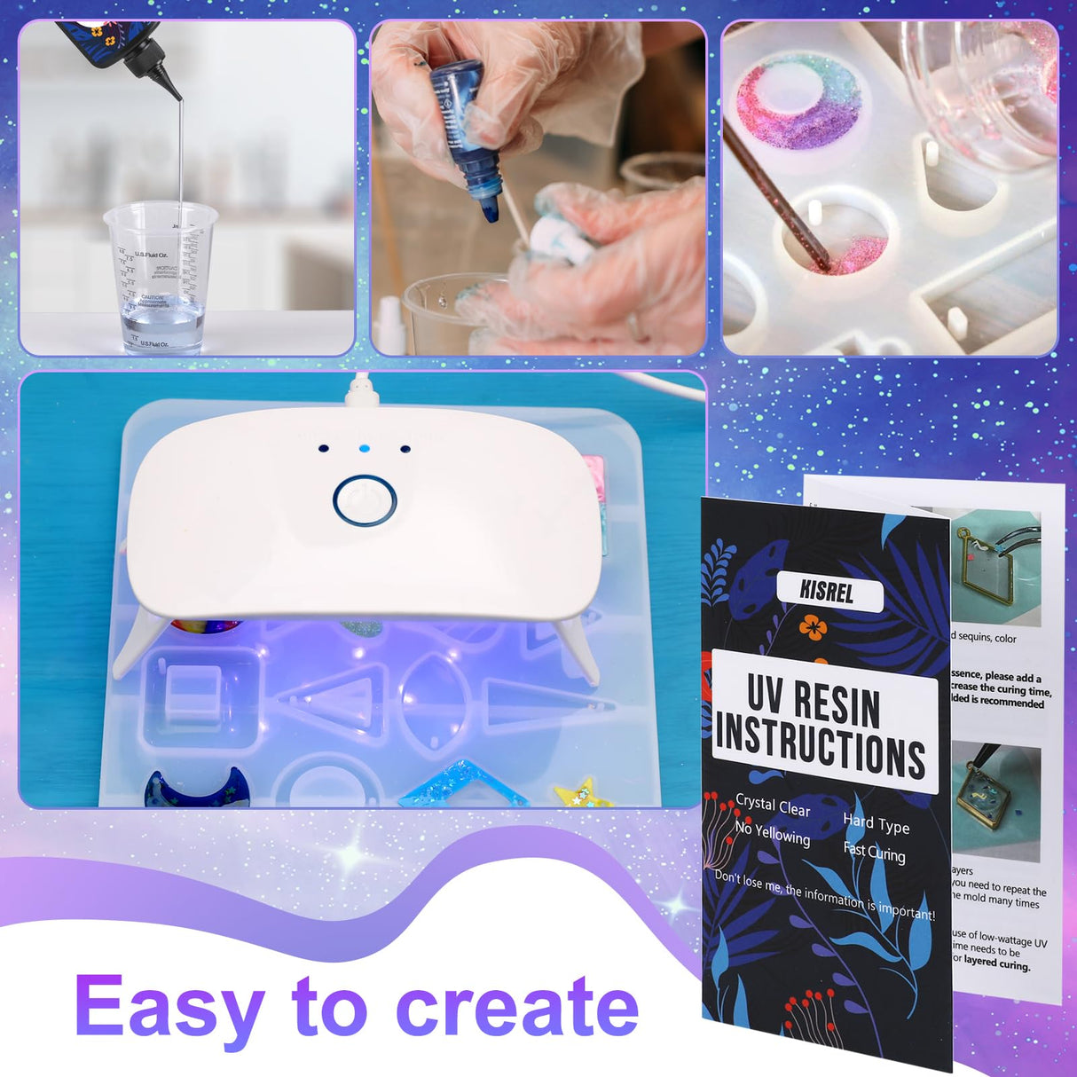 UV Resin Jewelry Making Kit, 300g Crystal Clear Resin with Light and Molds, DIY Jewelry Making Kit, Resina Starter Kit for Keychain and Earring KISREL