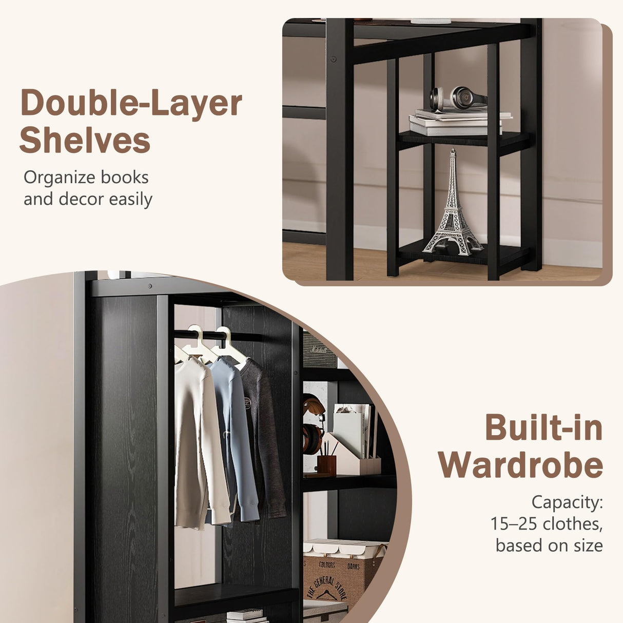 MAKIAAP Queen Heavy Duty Metal Loft Bed with L-Shaped Desk, Wardrobe & 5 Storage Shelves – Space-Saving Design for Kids, Teens, Adults – 500LBS Capacity, Easy Assembly (Queen) MAKIAAP