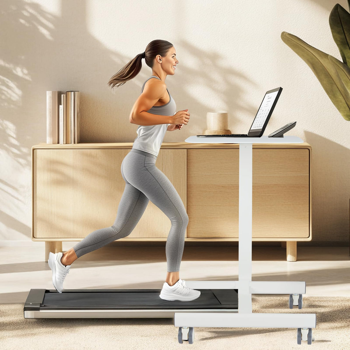 YSSOA Mobile Small Standing Desk - Rolling Desk with Adjustable Height and Lockable Wheels, Sit-Stand Laptop Table, Portable Computer Workstation, Cream White YSSOA