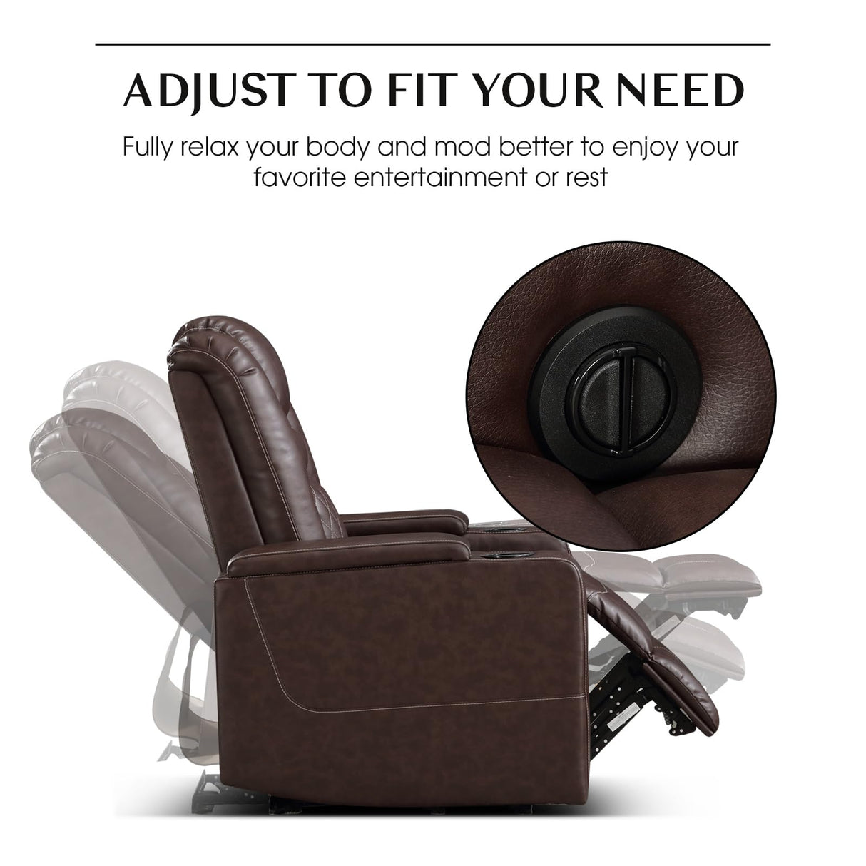 CANMOV Electric Power Recliner Chair with USB Ports and Cup Holders, Breathable Leather Home Theater Seating with Hidden Arm Storage (Red Brown) CANMOV