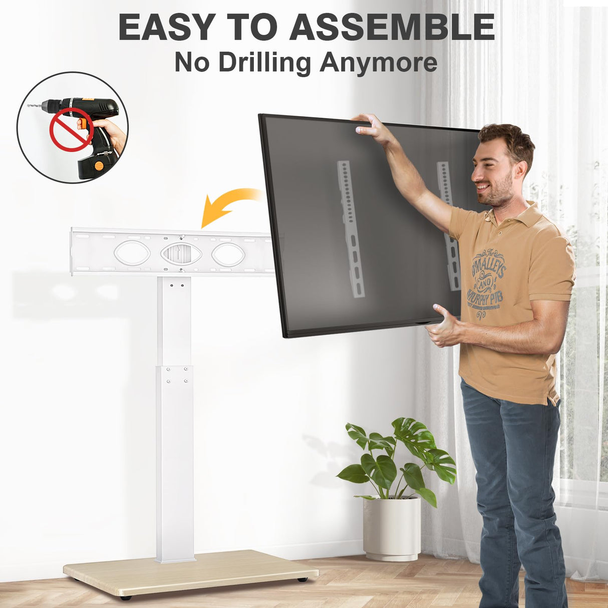 TV Floor Stand for 32-75 Inch Plasma LCD LED OLED Flat Panel or Curved Screen TVs, Swivel TV Stand Mount with Height Adjustment and Sturdy Wood Base, White TAVR Furniture