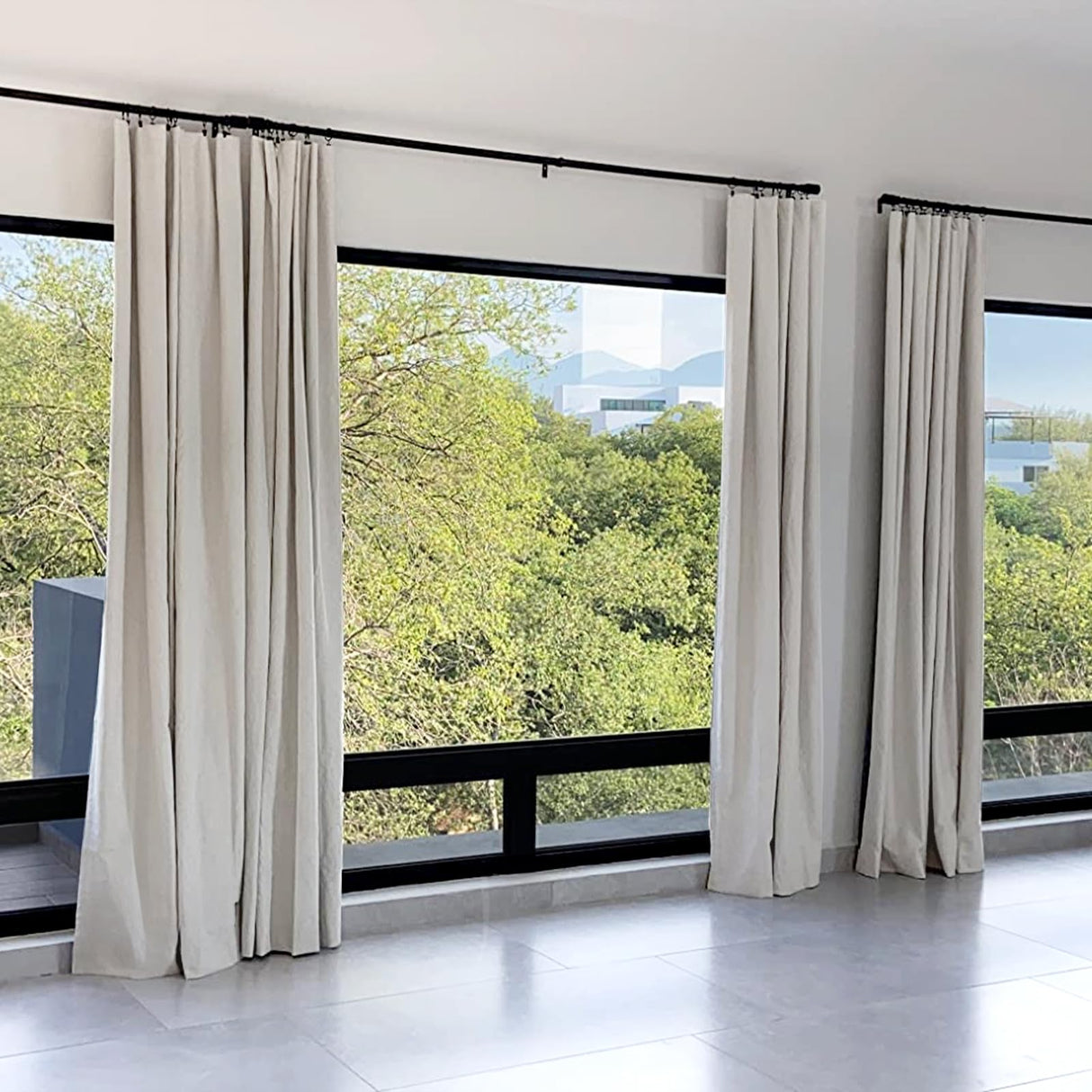 INOVADAY 100% Blackout Curtains for Bedroom, Black Out Curtains Clip Rings/Rod Pocket Linen Blackout Drapes 2 Panels Set, Thermal Insulated Drapes for Living Room, Beige, W50 x L108 INOVADAY