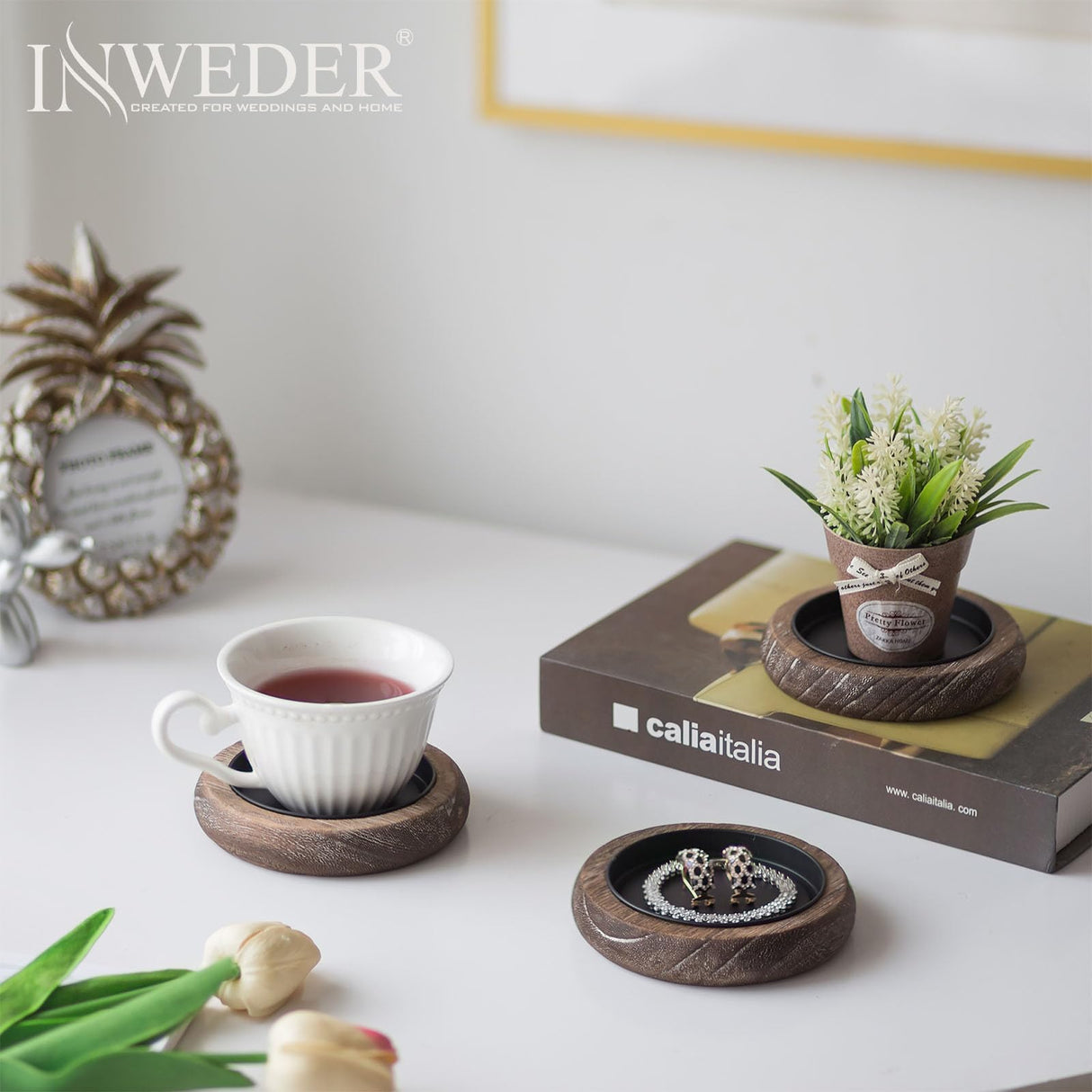 Wood Candle Holders Candle Plate: 2 Pcs Wooden Candle Plate for Pillar Candles Farmhouse Candle Tray Candle Holder Set Small Rustic Candle Holder Plate Stand Dish for Event Home Inweder