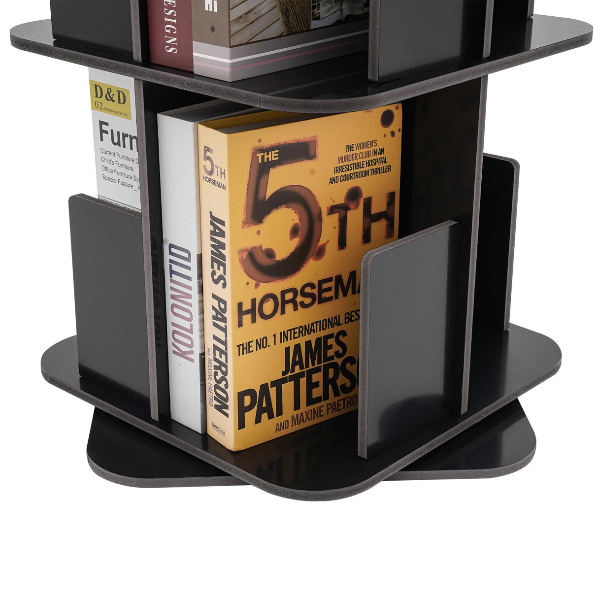 KONGKUNI Modern 2 Tier 360° Rotating Corner Bookshelf for Small Spaces - Stylish Black Desktop Bookcase KONGKUNI