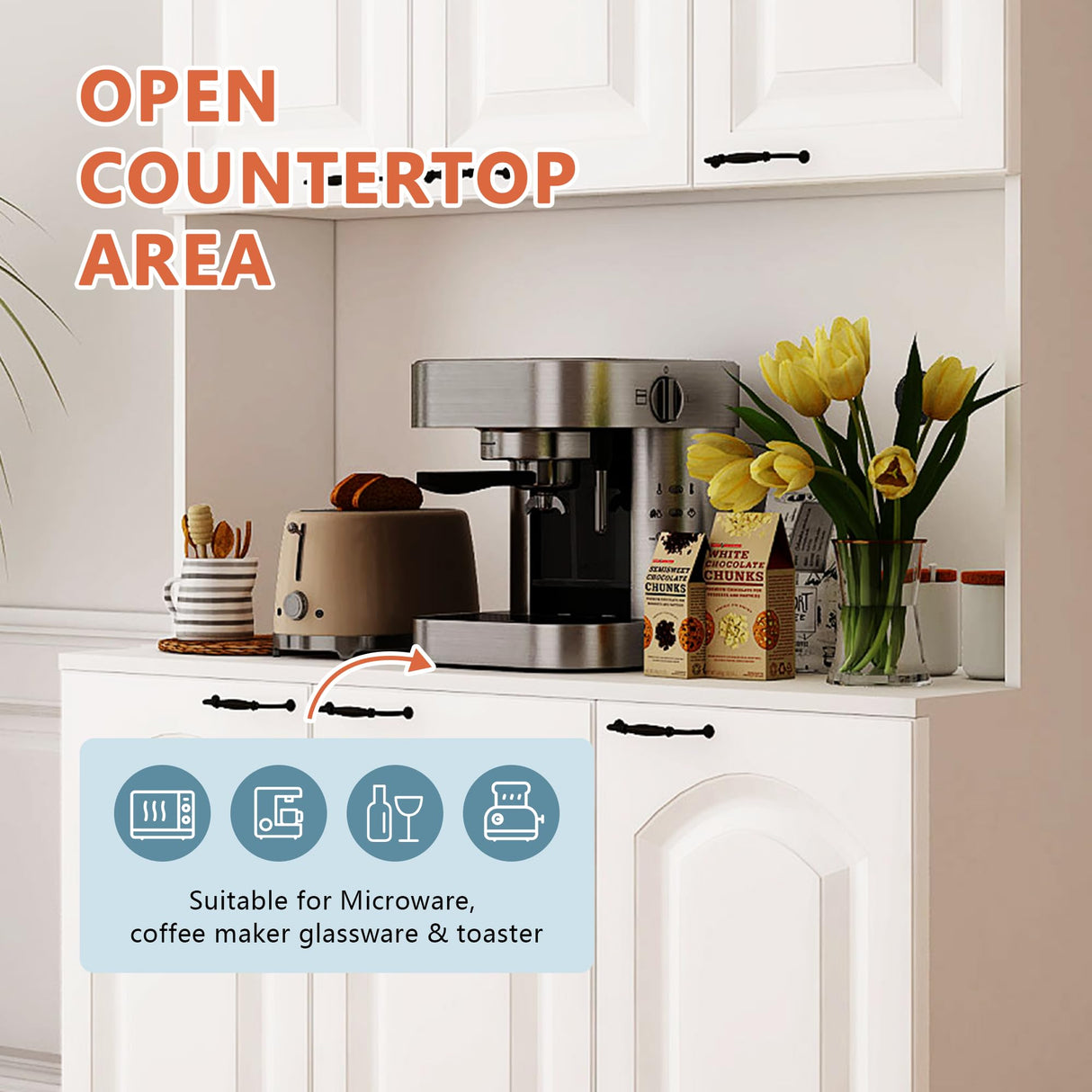 PHOYAL Kitchen Pantry, Kitchen Hutch Cabinet, Farmhouse Storage Cabinet Large Kitchen Pantry Storage Cabinet 71” Pantry Cabinet with 6 Doors and 1 Drawer for Kitchen Dining Room, White PHOYAL