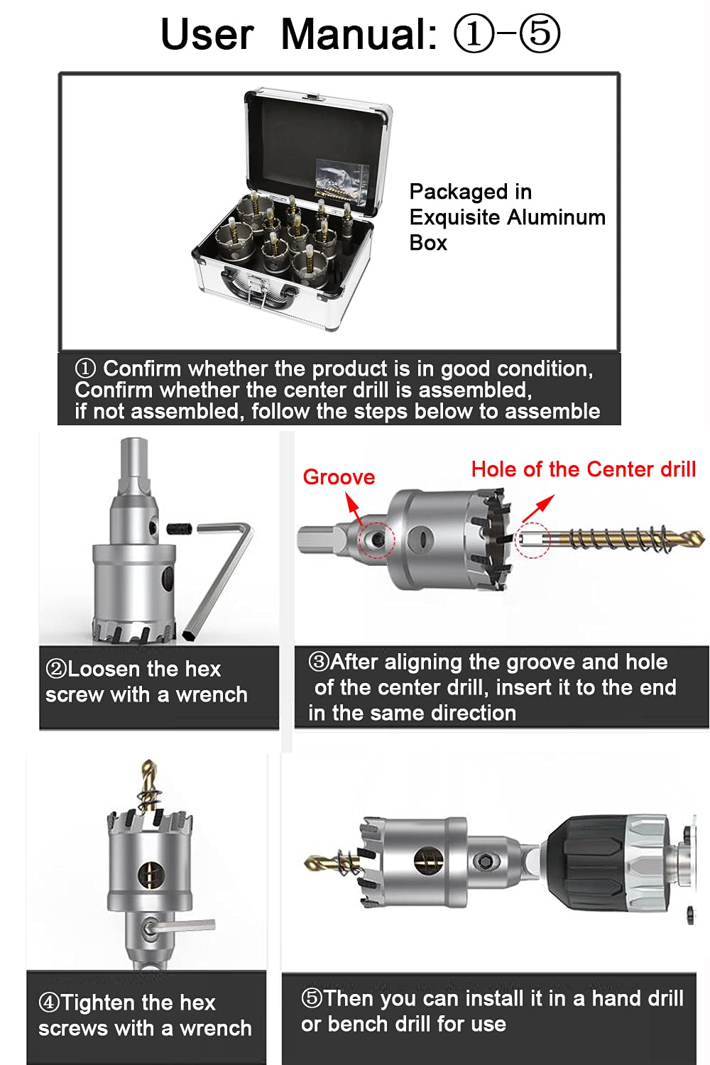ASNOMY 12PCS TCT Hole Saw Kit for Hard Metal, 5/8"-2-1/8" Inch Tungsten Carbide Tipped Hole Cutter Set with Titanium-Plated Pilot Drill bit for Metal, Stainless Steel, Iron, Wood, Plastic ASNOMY