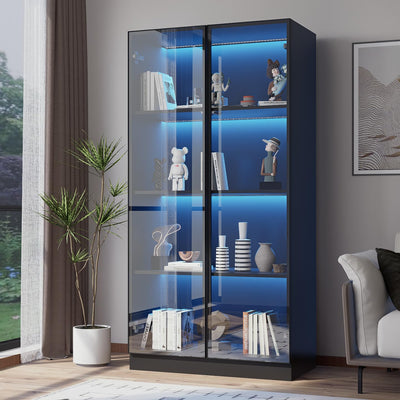 ZORPLIX Display Cabinet with LED Lights, Glass Display Case Cabinet with 4-Tier Shelves, Curio Cabinet with 2 Glass Doors, Storage Cabinet for Collectibles, Living Room
