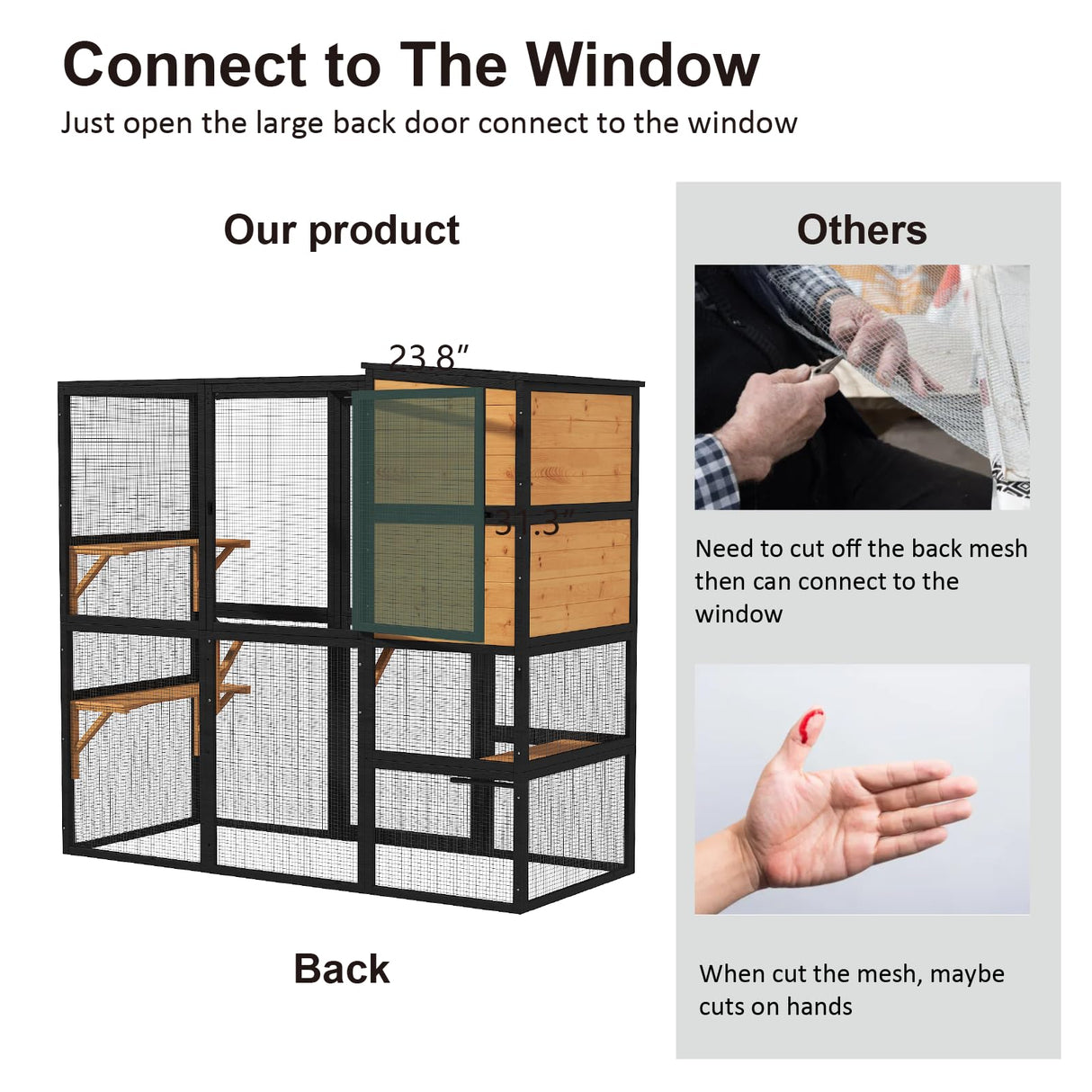 TIMHAKA Catio Outdoor Cat Enclosure, Large 4 Tiers Cat Catio Connect to Window for Outdoor Indoor Cats with Weatherproof Roof, Resting Rooms, Platforms, Large Door, 76" L x 32.9" W x 70.8" H, Black TIMHAKA