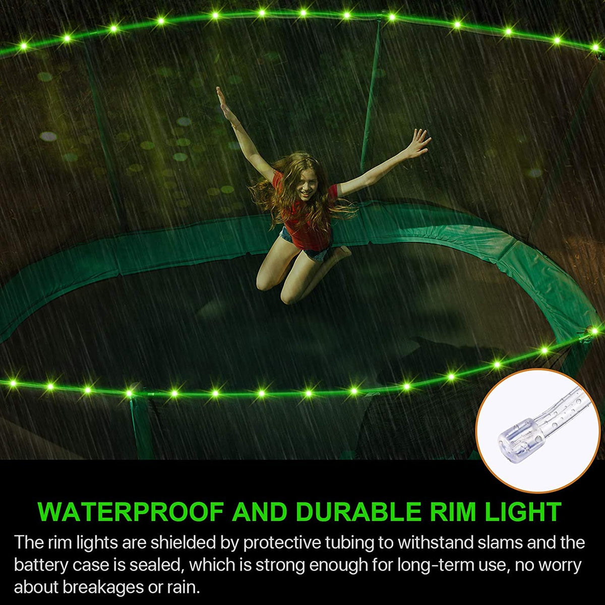 【Upgraded APP Control Version】 LED Trampoline Lights, APP and Remote Control Trampoline Rim LED Light for 14Ft Trampoline, C Battery Box, 16 Color Change, Waterproof, Bright to Play at Night Outdoors Eliteemo