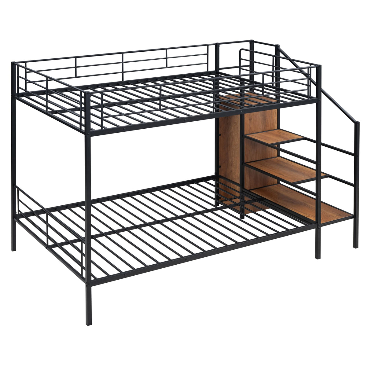 Bellemave Full Over Full Metal Bunk Bed,Bunk Bed with Storage Stairs and Wardrobe, Bunk Bed for Adults/Kids/Teens, Bunk Bed for School, Bedroom, Black Bellemave