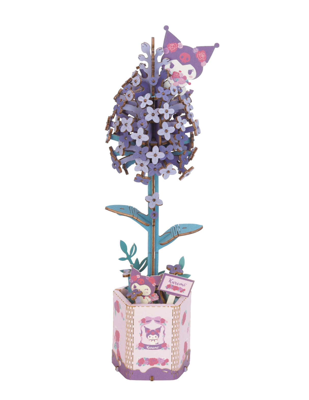 Hands Craft Lilac Hello Kitty and Friends Kuromi 3D Wooden Puzzle Kit | DIY Flower Model | Arts & Crafts for Adults & Kids | Creative Hobby Kits | Kuromi Character | Wood Building Set | Fun Gift Hands Craft