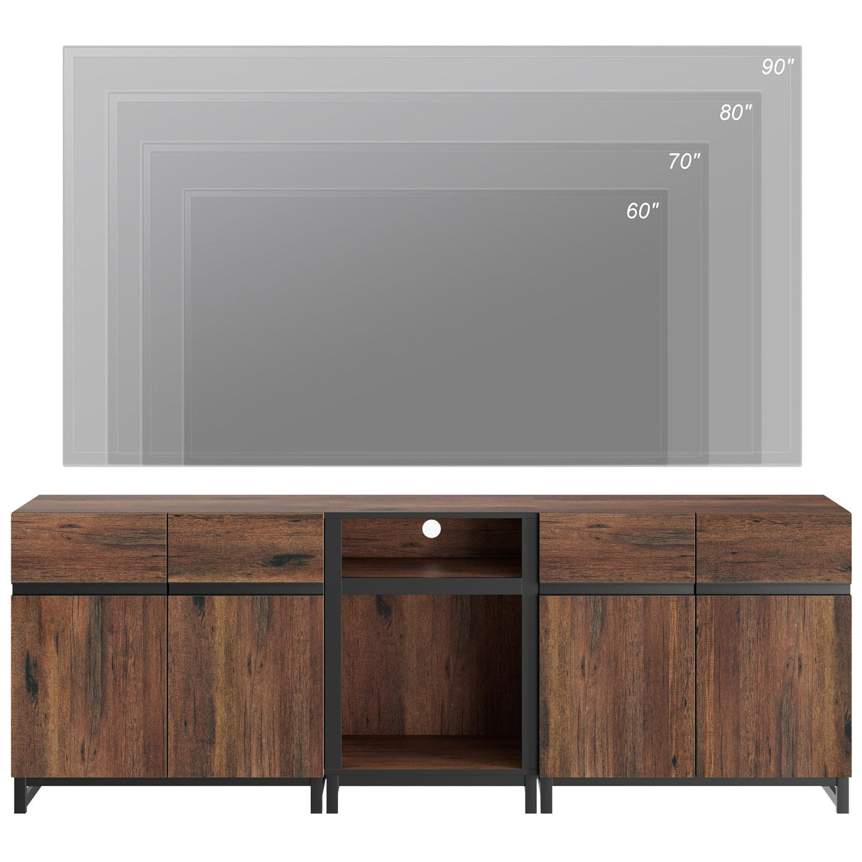 WAMPAT TV Stand for TVs up to 90 inch, 3 in 1 Modern Entertainment Center with Metal Base & 2 Adjustable Shelves, TV Console for Living Room,Brown WAMPAT