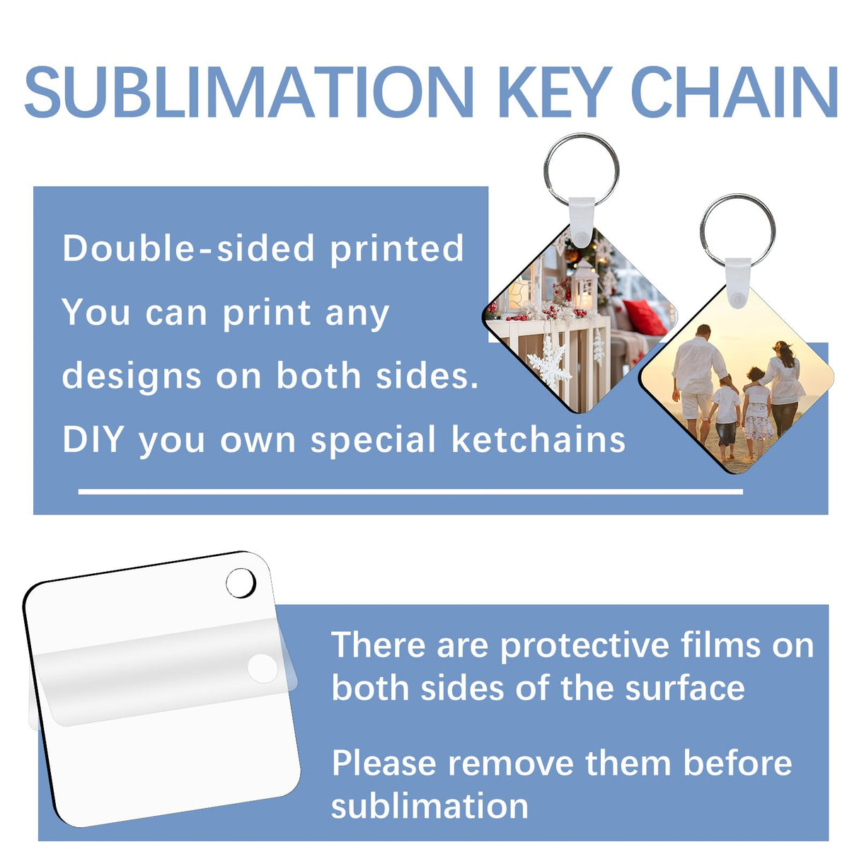 LaiHiulaan 240Pcs Sublimation Keychain Blanks Square Bulk Products Double Sides 80 MDF Sublimation Keychains Blank with 160 Rings and Clips Heat Transfer Sublimation Key Chain for DIY Craft LaiHiulaan