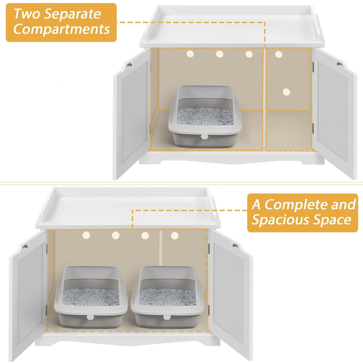 Yaheetech Cat Litter Box Enclosure, Hidden Cat Litter Box Furniture, Hidden Cat Washroom, Cat Crate, Decorative Storage Bench Pet Side Table for Large Cat Kitty, White Yaheetech