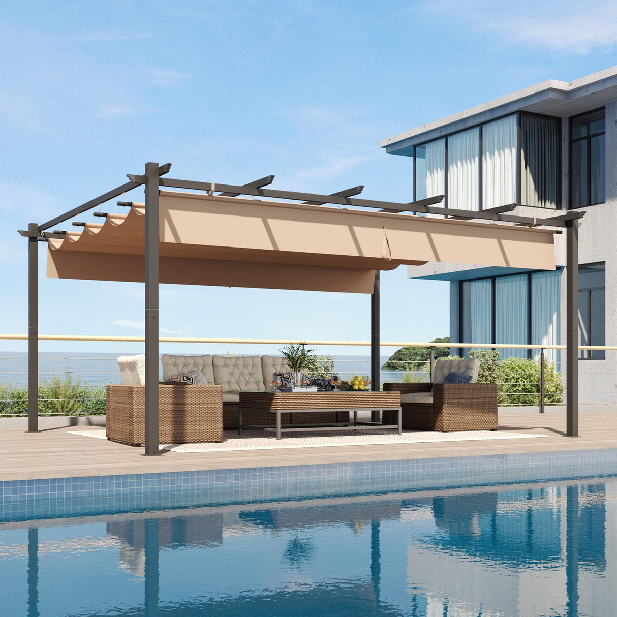 Aoxun 12x16 Outdoor Pergola, Patio Aluminum Pergola with Upgraded Retractable Canopy, Heavy Duty Metal Pergolas and Gazebos with Adjustable Sun Shade Cover for Modern Backyard, Deck, Garden Aoxun