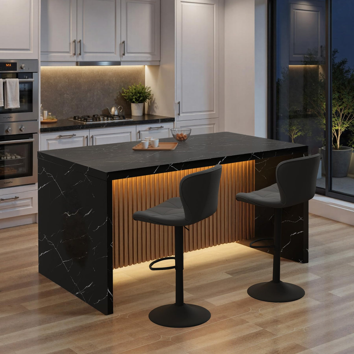 Aivermeil 67" Large Modern Rectangle Dining Table for 4-6 People, Imitation Marble Island Table with LED Lights for Kitchen,Dining Room, Bar, Office, Living Room Aivermeil