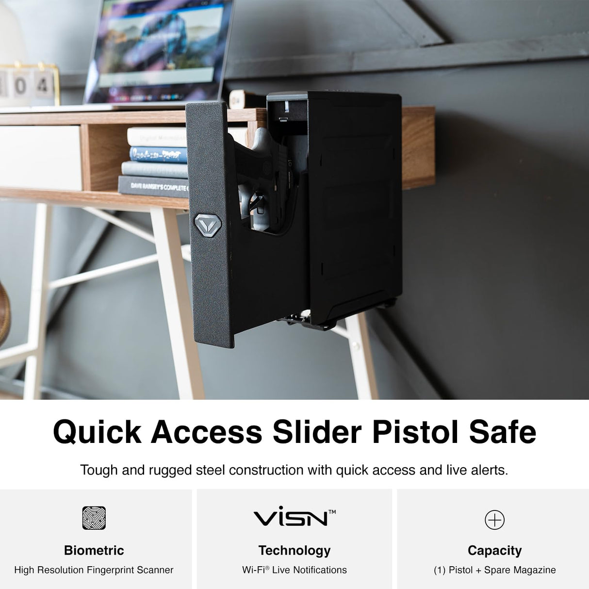 VAULTEK Slider Series Rugged Smart Handgun Safe Quick Auto-Open Sliding Door Pistol Safe with Rechargeable Li-ion Battery (Biometric + ViSN WiFi) VAULTEK