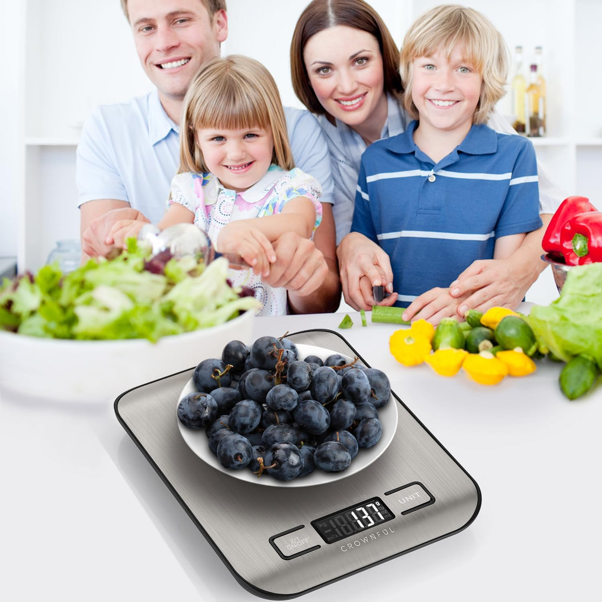 CROWNFUL Food Scale, 11 lb Digital Kitchen Scales with Built-in Coin Battery, Weight Ounces and Grams for Cooking and Baking, 6 Units with Tare Function, LCD Display, 304 Stainless Steel CROWNFUL