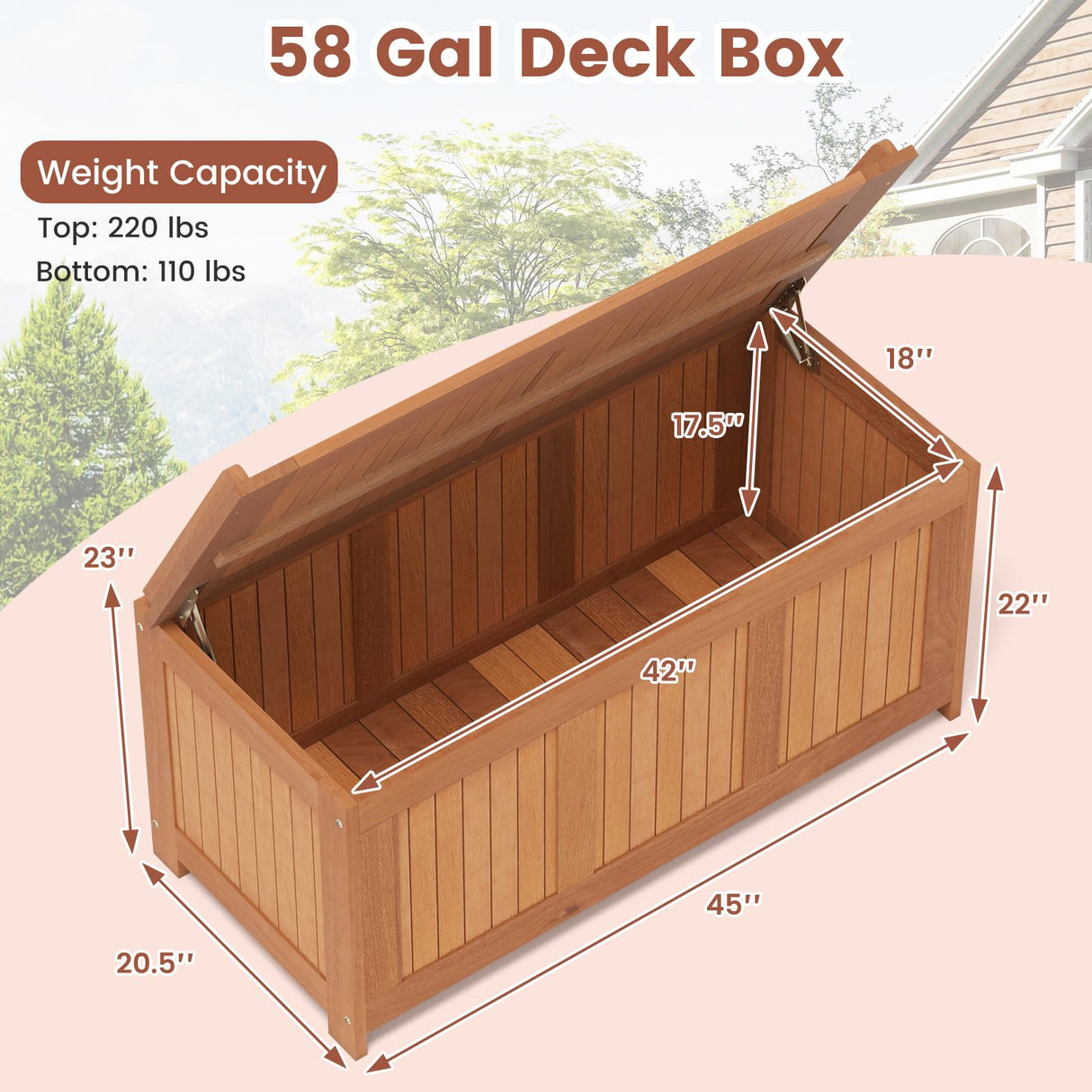 Tangkula 58 Gallon Wood Outdoor Storage Box, 3-in-1 Patio Storage Bench with Flip Top for Cushions, Pool Supplies, Gardening Tools, Outdoor Deck Box for Garden, Backyard, Poolside Tangkula