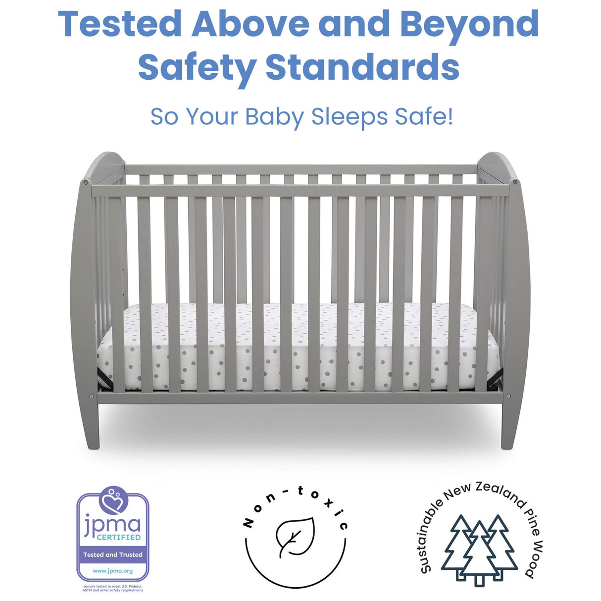 Delta Children Taylor 4-in-1 Convertible Baby Crib, Easy to Assemble, Sustainable New Zealand Wood, Grey Delta Children
