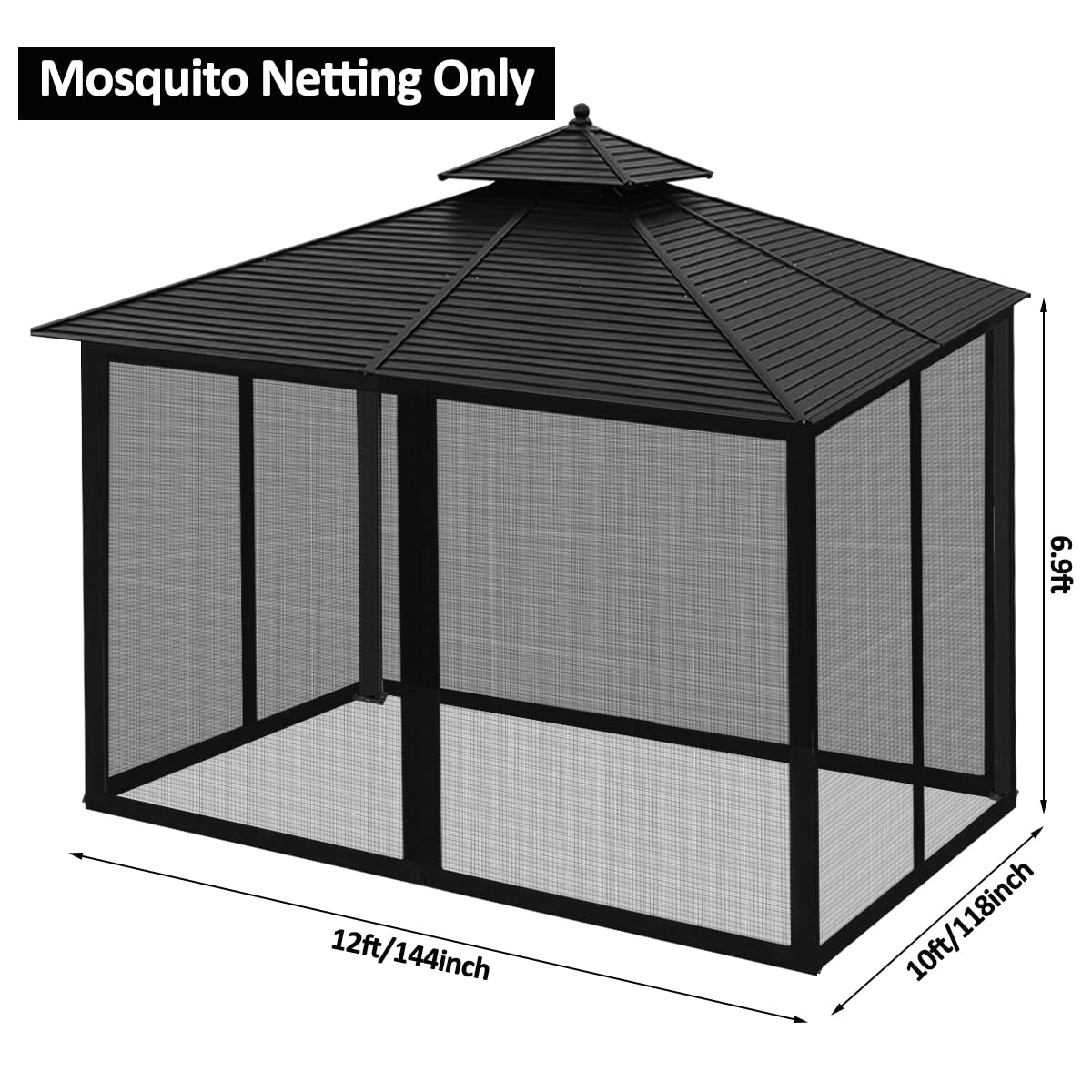 Homegroove Replacement Mosquito Netting for 10x12ft Gazebo, Universal Mosquito Netting for Patio Garden Yard, 4-Panel Outdoor Mesh Netting Screen with Zipper, Upgraded Flame Retardant Material Black homegroove