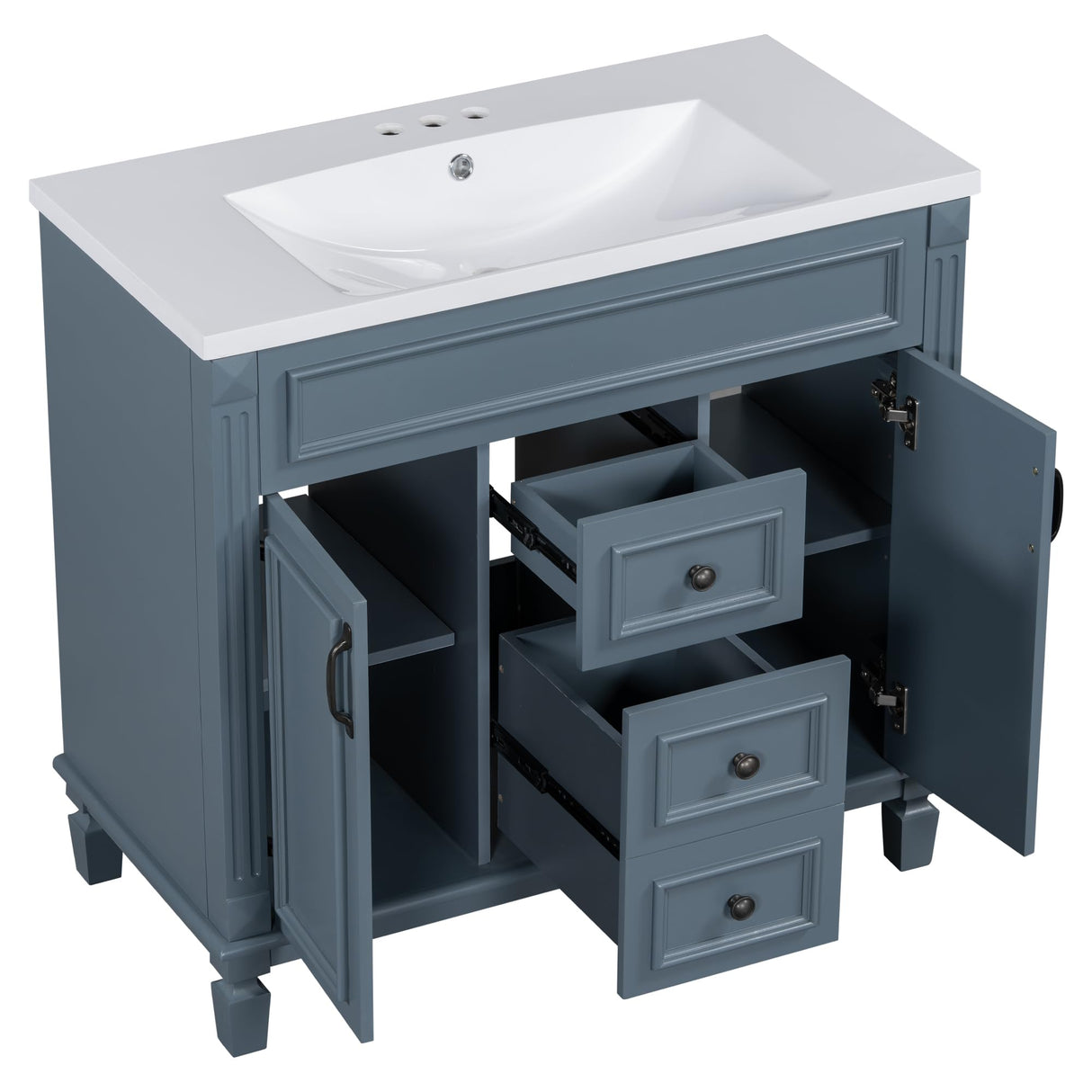 Merax 36” Bathroom Vanity with Sink, Freestanding Single Bathroom Sink Vanity Cabinet Set with 36” Countertop & Integrated Sink, 2 Doors & 2 Drawers (Sink Cabinet Only, Blue) Merax