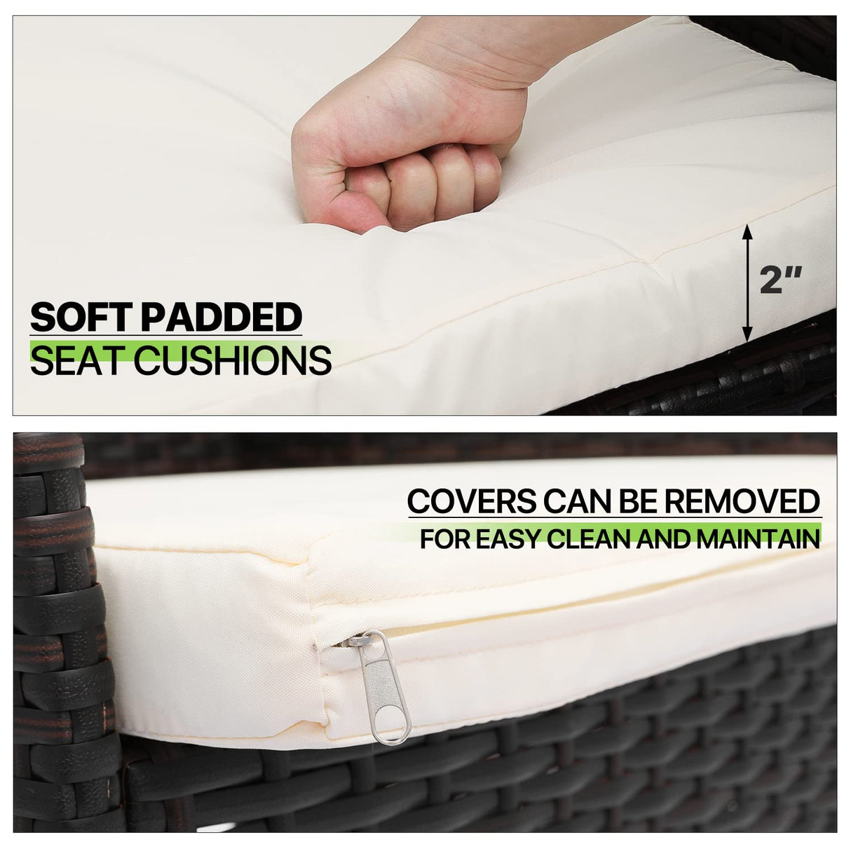 Magshion 5 Pieces Outdoor Patio Furniture Set with Thick Cushions, All-Weather Wicker Bistro Rattan Conversation Chairs with Glass Top Side Table for Garden Lawn Poolside Backyard Porch, 250lbs, Brown Magshion