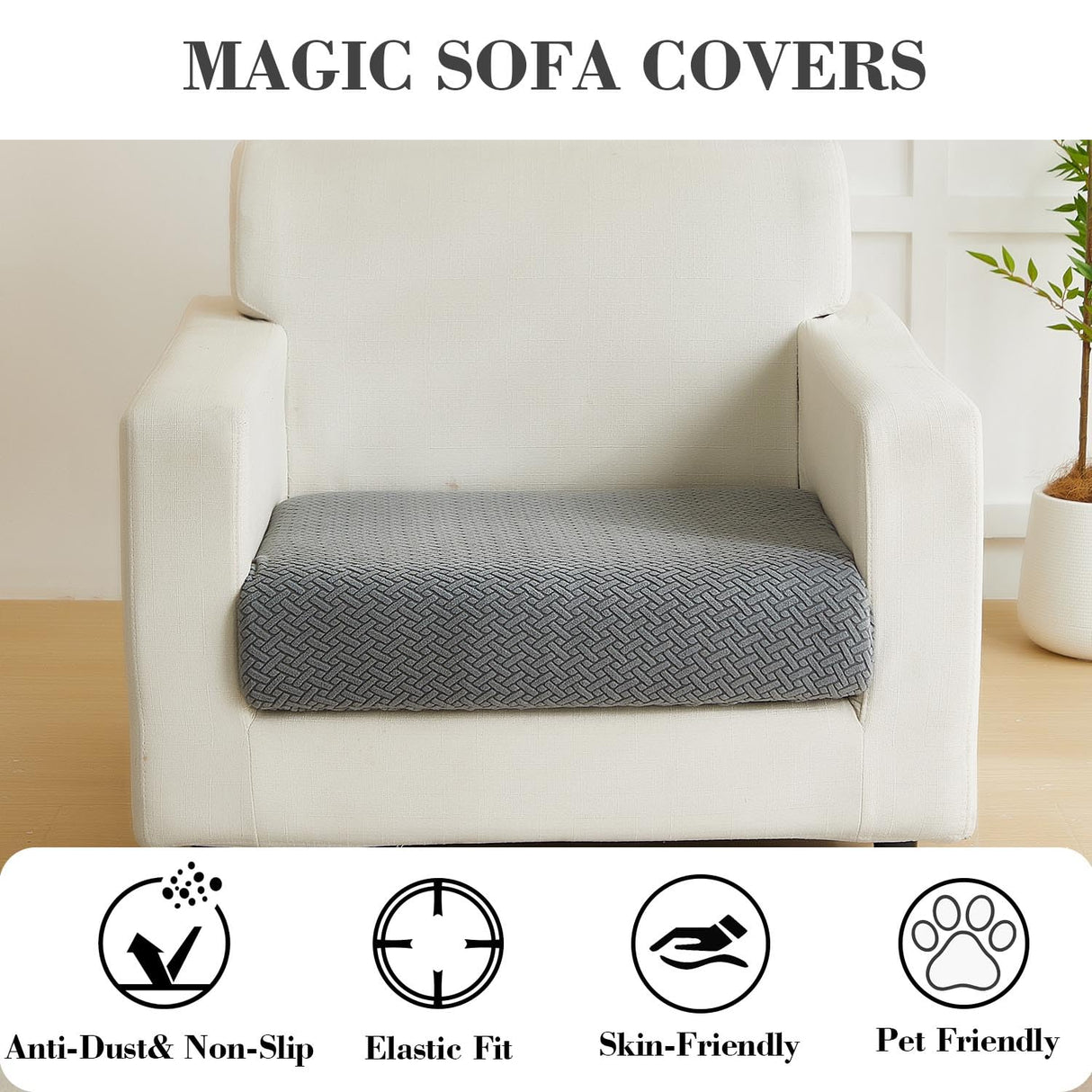 Disayu Magic Sofa Covers Couch Covers 2024 New Couch Cushion Covers Universal Sofa Covers Washable Stretch Slipcovers for Sectional Sofa (Texture Gray,Large Single Seat Cover) Disayu