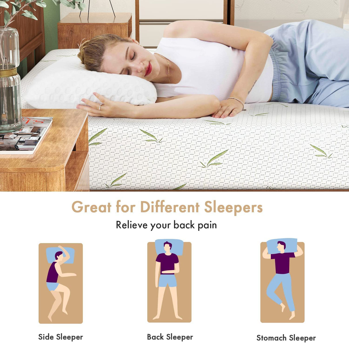 wOod-it Queen Mattresses, Memory Foam Mattress Queen Size Bed in a Box Cooling Gel Medium Firm(10 Inch) wOod-it