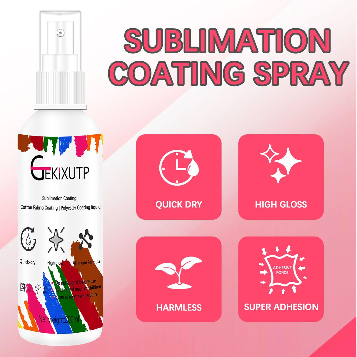 GEKIXUTP 200 ml Sublimation Spray for Cotton Tshirts,Sublimation Coating Spray for T-Shirts,Canvas, Polyester Fabric,Quick Dry, High Gloss,Polyester Spray for Sublimation GEKIXUTP