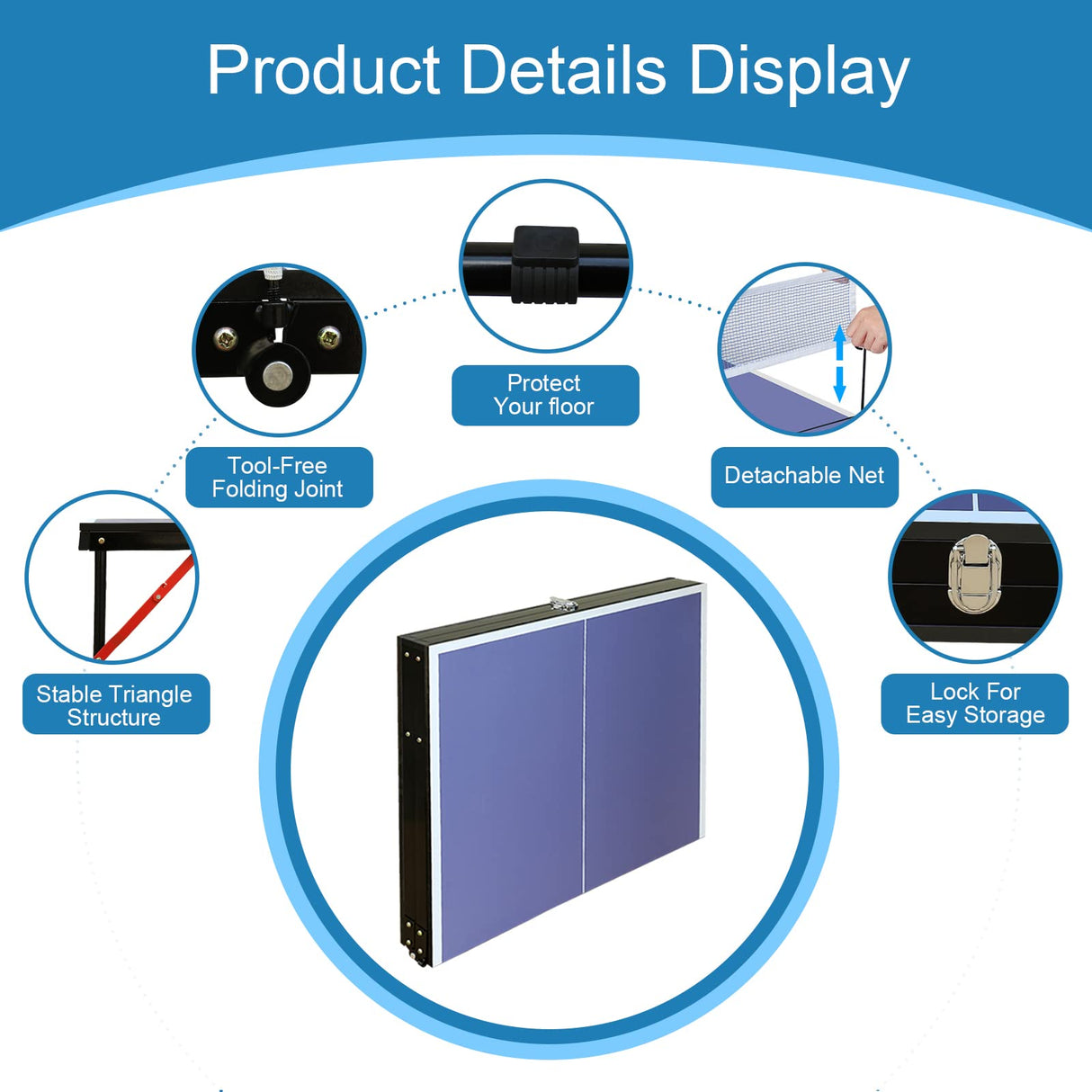 Small Mini Ping Pong Table, Portable Indoor Outdoor Folding Table Tennis Table with 2 Paddles, 3 Balls and Net Generic