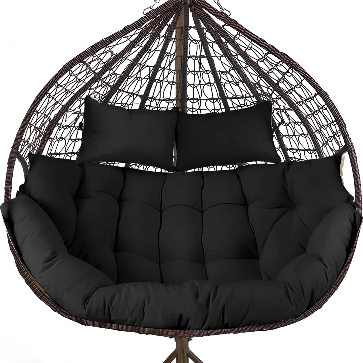 DANGHOOGY Outdoor Double Egg Chair Cushions, Waterproof Wicker Egg Chair Replacement Cushion, Thickened Hanging Chair Cushion, 65x47x7 Inches (Black) DANGHOOGY