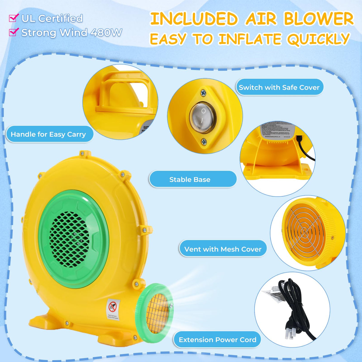 Whubefy Bounce House with Double Water Slide for Kids 3-12 w/Blower, 12x10FT Jump and Slide Inflatable Water Park w/ 2 Slides, Jumping Area, Climbing Wall and Water Cannons for Indoor Outdoor Backyard Whubefy