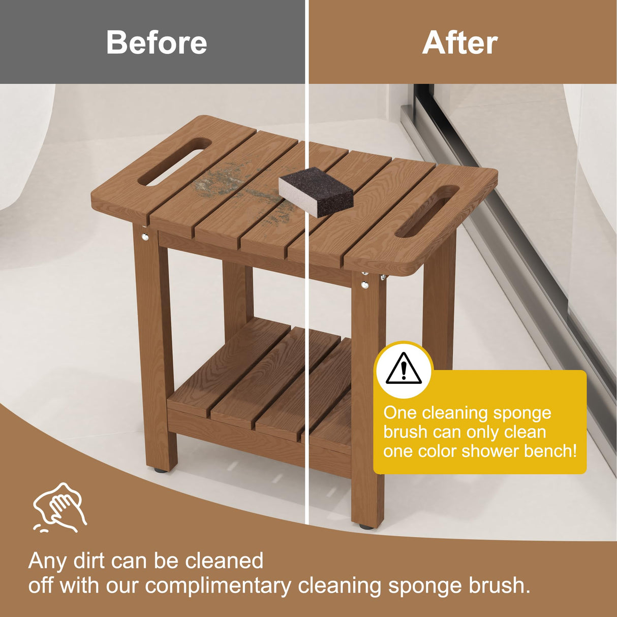 oridom HIPS Shower Benches for Inside Shower, Shower Stool with Space-Efficient Storage Shelf, Waterproof Shower Chair Seat for Spa Bathroom(Brown) oridom