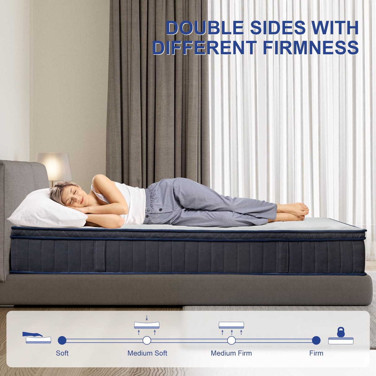 REGOSS Queen Size Mattress, 12 Inch Queen Mattress Hybrid Medium Soft with Individual Pocket Coils & Memory Foam, Queen Mattress in a Box, Motion Isolation for Pressure Relief REGOSS