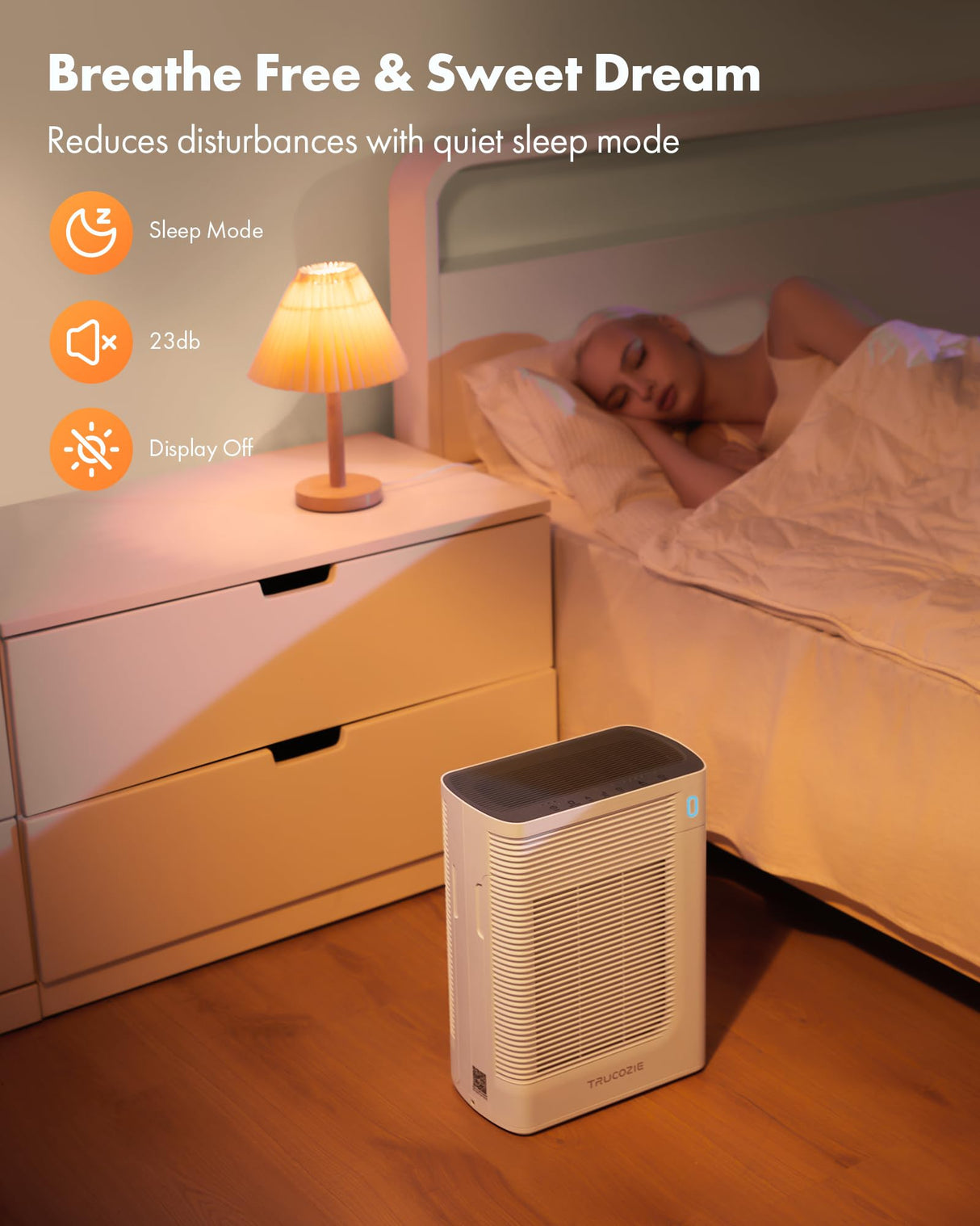 Trucozie Air Purifier for Home Large Room Bedroom Up to 1937 Ft² in 1 Hr With Double-sided Air Inlet, Air Quality and Light Sensors, HEPA Sleep Mode for Allergies, Dust, Smoke, Pet Hair, White Trucozie