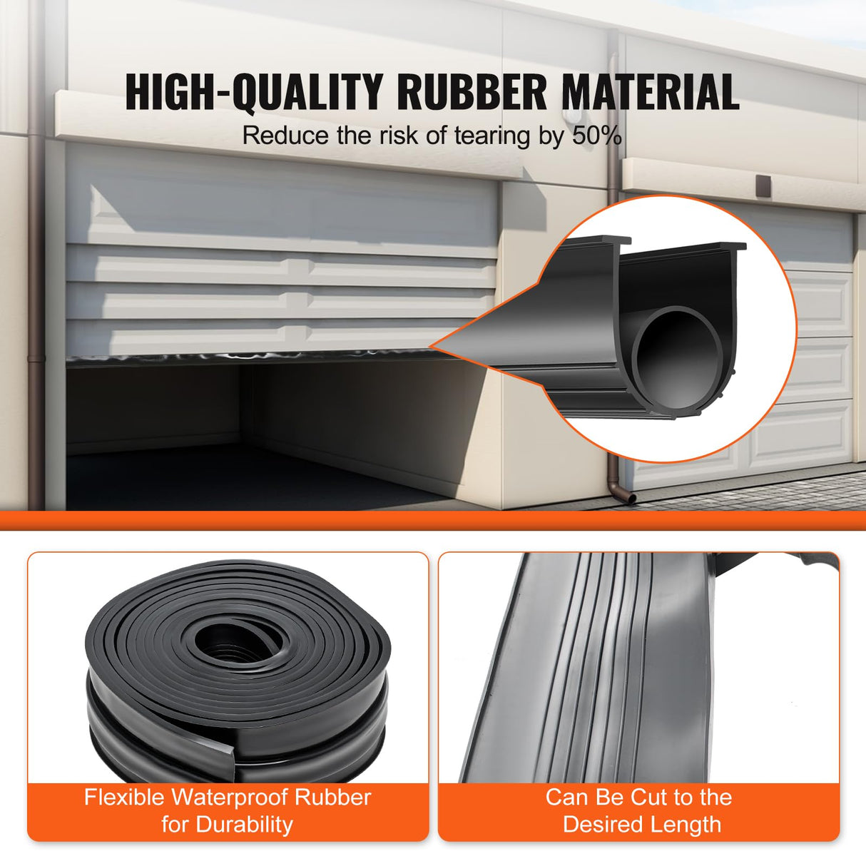 VEVOR Garage Door Seals Bottom Rubber, U Shape +O Ring Garage Door Weather Stripping, Universal Weatherproof Threshold Buffering Sealing Rubber, 5/16 inch T-Ends and 3 3/4 inch Width (20 Ft, Black) VEVOR